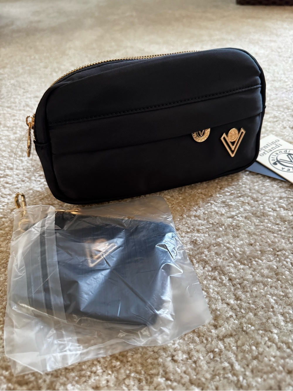 NWT - Valentino Orlandi Black Quilted Vegan Leather crossbody with small pouch
